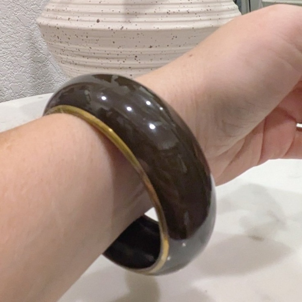 Unbranded Enamel Bangle Bracelet Brown Gold Tone Chunky Dome Metal 80s 90s